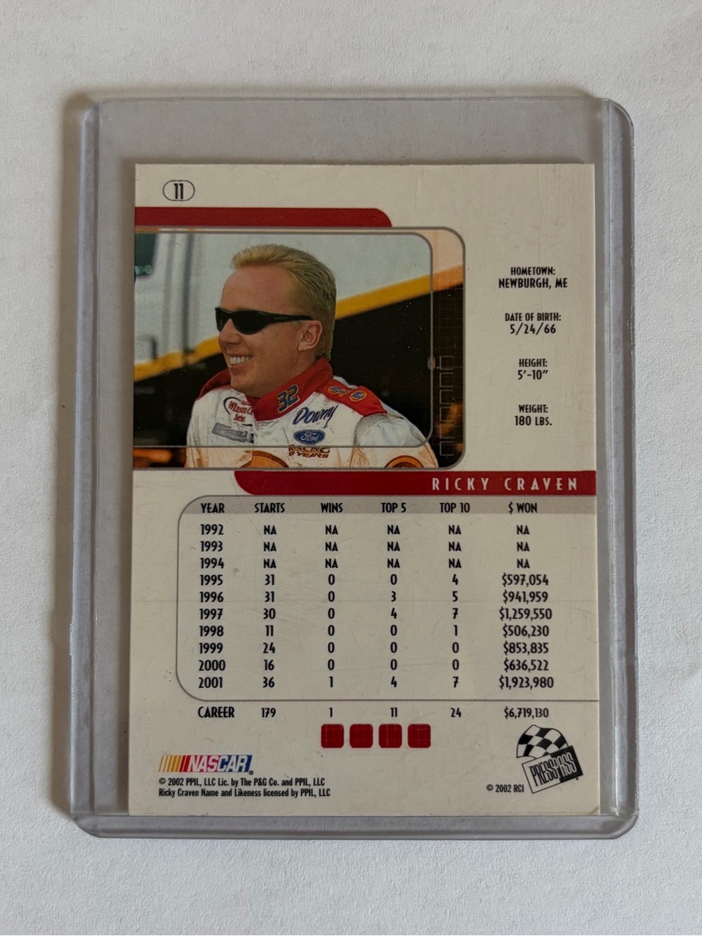 🏁NASCAR Ricky Craven Autographed Tide Racing Card - Picture 2 of 2
